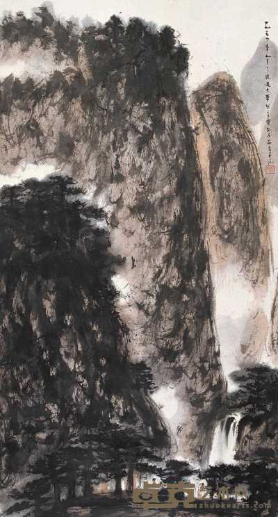 傅抱石 1954年作 观瀑图 立轴 78×42cm